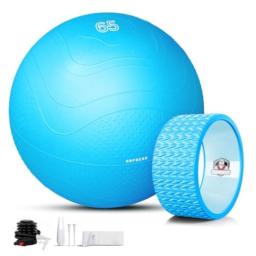 HAPBEAR Back Roller - Yoga Wheel Set with 26'' Anti-Burst Exercise Ball – 12'' PP Inner Core Spine Alignment Tool for Back Pain Relief,Core Strength & Full-Body Workout, Back Roller Wheel for Home Gym & Therapy, Pump Included