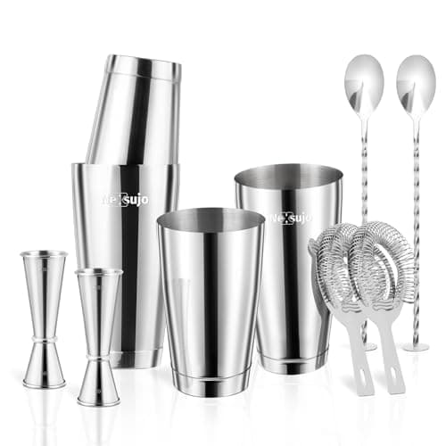 Nexsujo Boston Cocktail Shaker, 8-Piece Professional Shaker Set, Stainless Steel Bar Tools Set with Boston Shaker, Bar Spoon, Jigger, Hawthorne Strainer, Dishwasher Safe, Ideal Bartender Kit for Bar - Image 1
