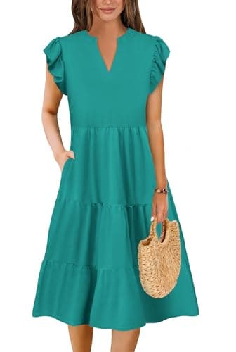 Summer Dresses for Women 2026 Elegant Classy Denim Dress Linen Business Casual Airy Skirt Plus Size T Shirt Midi Beach Clothes Boho Maxi Sundresses Fall Fashion Must Haves Lake Green X-Large - Image 1