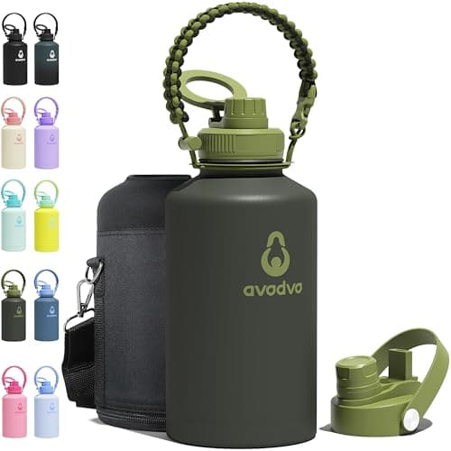 avodvo 64 oz Water Bottle with 2 Lids (2-in-1 Straw & Spout Lid, Magnetic Lid), Insulated Water Bottle with Strap, Stainless Steel Water Bottle for Hiking, Gym, Travel, BPA-Free, Army Green - Image 1