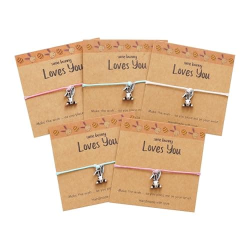 Eaciy Easter Bracelets Basket Stuffers Gifts for Girls Kids - 5 PCS Adjustable Bunny Rabbit Bracelet Christian Gift with Card - Image 1