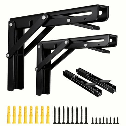 AINVLPRO Folding Shelf Brackets, Collapsible Heavy Duty Shelf Brackets for Fold Down Desk, 10 Inch with 4 Pack, Black