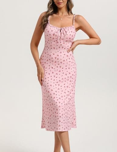 Belle Poque Floral Dress for Women Summer Backless Spaghetti Strap Dresses Cami Dresses Tea Party Dress (Red Floral,2XL) - Thumbnail 2