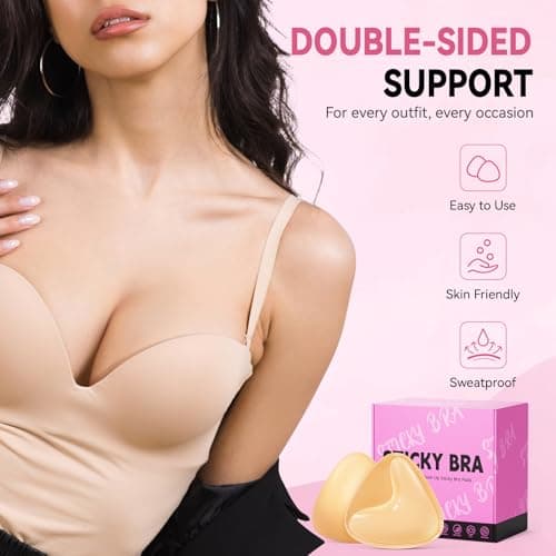 Mearter Ultra Push up Sticky Bra Pads Inserts | Double Sided Adhesive Bra Inserts | Stick on Bra for Sports Bra Swimsuit (Medium, Beige) - Thumbnail 2
