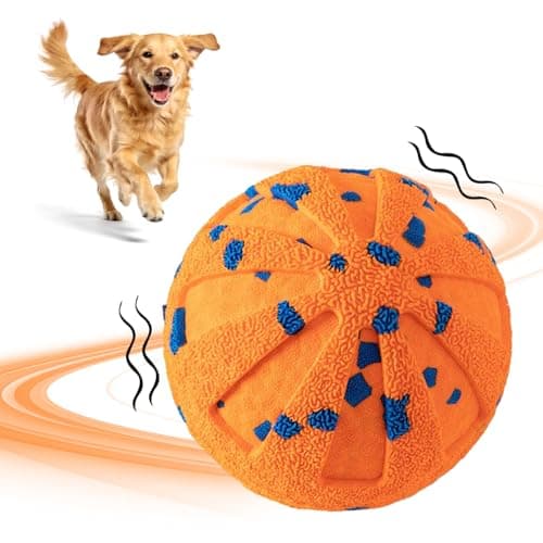 Interactive Dog Ball Toy for Medium Large Dogs, Durable E-TPU Bouncing Ball with Rechargeable Battery, Waterproof for Outdoor Play, Keeps Dogs Engaged (Orange)