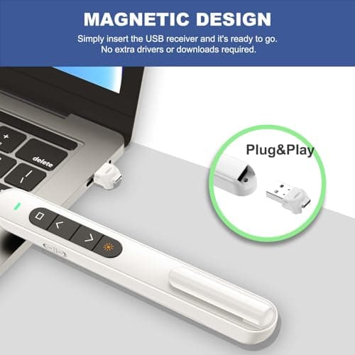 QUI Presentation Clicker for PowerPoint, RF 2.4GHz USB C Wireless Presenter Remote with Volume Control, PowerPoint Clicker Slide Advancer for Mac, Windows, Laptop, Keynote - Thumbnail 5
