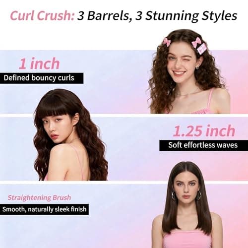 DYHOO 3 in 1 Automatic Hair Curler Set, 1"&1.25" Barrels with Straightening Brush, 3 Temp, Negative Ion Hair Styler for Beach Waves, Loose Curls & Straight Hair, Travel Light - Thumbnail 2