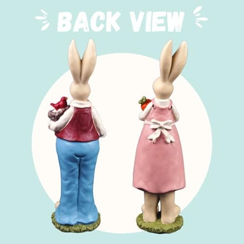 DurableDelights 9.06'' H Hand Painted Bunny Couple Statue Set - Resin Easter Bunny Decor, Spring Rabbit Figurines for Easter Centerpiece Table Decorations or Home Decor, for Family and Friends - Thumbnail 4