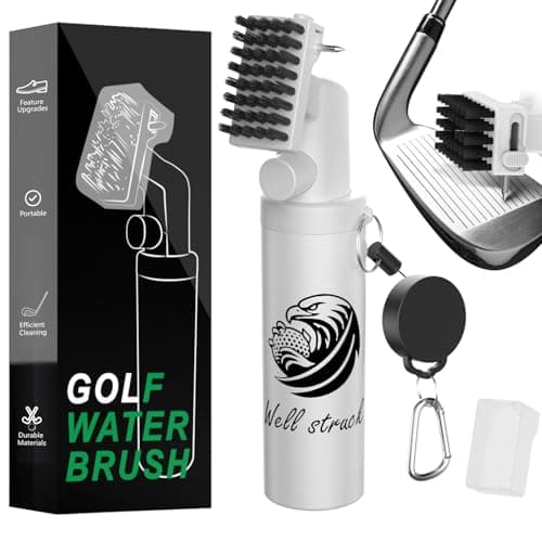 Pro Golf Club Cleaner - 4oz Water Bottle with Groove Cleaner and Retainer Clip, Durable Nylon Bristles for Easy Cleaning, Ergonomic Button Design, Golf Gifts for Men & Essential Accessories (White) - Image 1