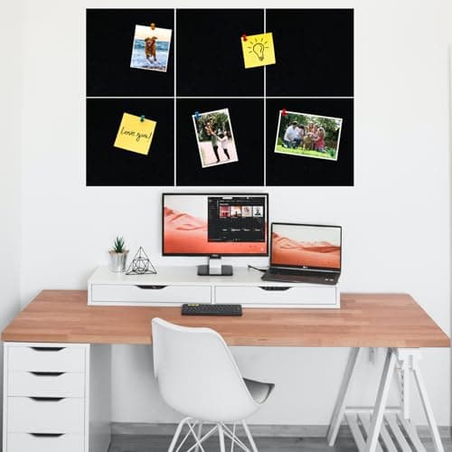 HULAVO Square Felt Cork Bulletin Board Tiles, Self Adhesive DIY Felt Pin Board for Wall 30" x 20" with 35 Pushpins for Office School Home Wall Decor Stickers Memos Photos Display (Black) - Thumbnail 2