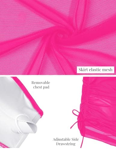 CiCiBird Women Tummy Control Swim Dress One Piece Swimsuit One Shoulder Mesh Bathing Suit Skirt Swimwear Hot Pink L - Thumbnail 5