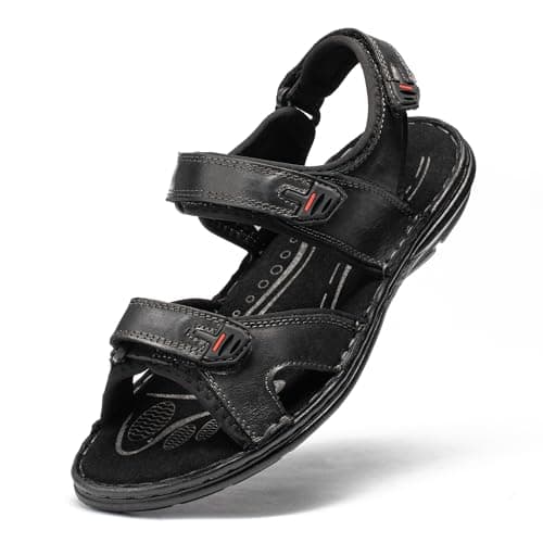 ArcBrothers Men's Premium Leather Sandals - Classic Roman Style Open Toe Sandals - Cushioned Heel, Non-Slip & Sturdy Support - Image 1