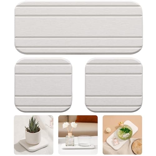 3PCS Water Absorbing Diatomaceous Earth Tray for Sink, Fast Drying Soap & Toothbrush Holders for Bathroom Counter, 1 Stone Tray, 2 Stone Coasters