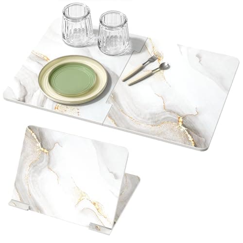 Luxspire Large Stone Drying Mat for Kitchen Counter 24"x16"- Fast-Absorbing Dish Drying Mat Non-Slip Stone Dish Drying Mat for Dishes, Cups Waterproof Counter Protector for Kitchen Bath, Marble Gold - Image 1