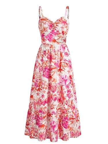 GRACE KARIN Womens Summer Casual Dress Floral Spaghetti Strap Midi Dresses Beach Vacation Sundresses Floral White Pink M - Image 1