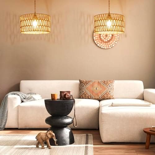 MUYIWEIDEN Plug in Hanging Lamp,Rattan Hanging Pendant Light with Plug in Cord, Boho Pendant Ceilling Light Fixture with Woven Lamp Shade for Living Room Bedroom Kitchen - Thumbnail 5
