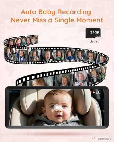Babyvue BV3 MAX Record & Monitor Baby Car Camera for 2 Kids, 1080P 7.2" Split Screen Display with IR Night Vision, Easy Setup Carseat Camera, Rear Facing Baby Car Monitor for Twins/Pet - Thumbnail 3