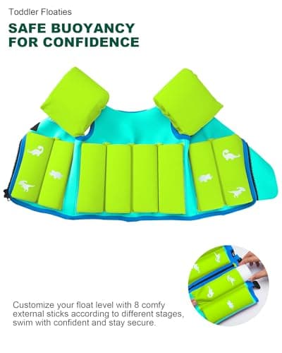 AEOCOO Toddler Swim Vest 20-30-50-70 Pounds, Kids Pool Floaties for 1-2-3-5-7-9 Years Old, Comfortable Wear Bright Float Jacket with Water Ring, Unpadded Sides for Arm Comfort, Boys, Girls, Blue - Thumbnail 5