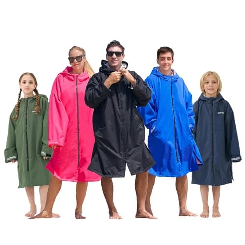 Owntop Swim Parka Surf Poncho for Kids Youth and Adult, Bat Wing Waterproof Changing Robe, Unisex Women Men Oversized Windproof Quick Dry Robe Hooded Beach Towel Jacket Coat for Swimming Blue XS - Image 1