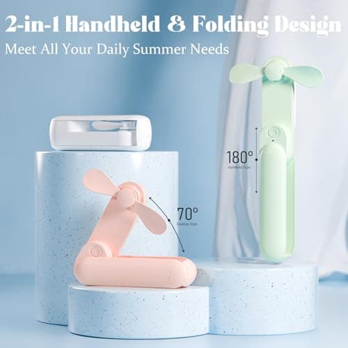 Portable Handheld Fan, 2 IN 1 Mini Hand Fan, Battery Operated [8-15 Working Hours], USB Rechargeable Personal Foldable Fan for Indoor, Small Pocket Fans Travel Essentials for Outdoor (Green) - Thumbnail 6