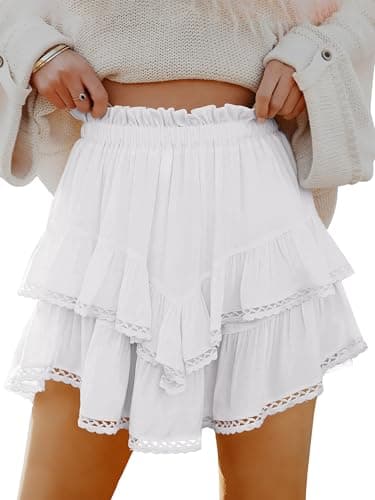 Caracilia Women Summer Flowy Mini Skirts Built in Shorts Casual Boho Ruffle Cute Tennis Skorts 2026 Beach Vacation Clothes White X-Large - Image 1