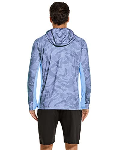 COOrun Men's Hooded Sun Shirt with Mask - Long Sleeve UPF 50 Rash Guard Cooling Hoodie for Fishing and Hiking - Navy Blue - Thumbnail 2