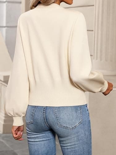 Bellcoco Sweaters for Women V Neck Lightweight Cropped Sweater Ribbed Knit Pullover Casual Trendy Tops Spring Summer Outfits Fashion Clothes 2026, Apricot, XL - Thumbnail 4