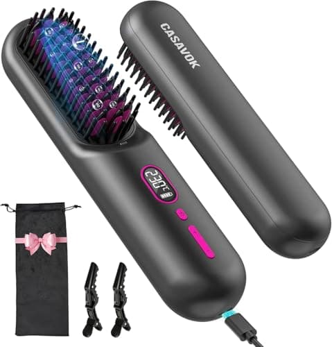 Cordless Hair Straightener Brush Go Brush Pro for Short Hair, Travel Hair Straightener with 20M Negative Ions, Rechargeable Straightening Brush, 30s Fast Heat, 12 Temp Settings, Anti-Scald, Grey - Image 1