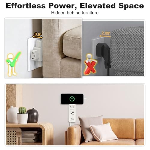 Extendable Outlet Extender Stick, Plug Extension with 2 AC + 2 USB-A + 1 USB-C Ports, 6"-35" Adjustable Length, 360° Rotatable, Fireproof Power Expander for Couches, Nightstands - 2 Pack - Thumbnail 5