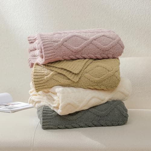 bearberry Plush Fleece Blanket Ultra Cozy & Warm Cable Knit - Machine Washable Throw for Living Room, Bedroom, Office | Lightweight Fuzzy Blanket for Adults, Kids, Pets (Grey, 40”x50”) - Thumbnail 6