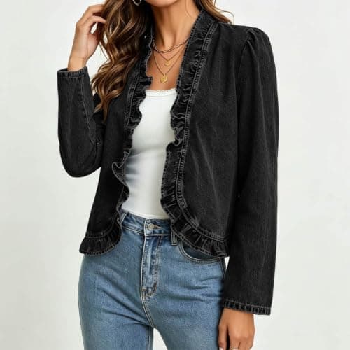 Womens Denim Jacket Lightweight Trendy 2026 Summer Fall Black X-Large - Thumbnail 5