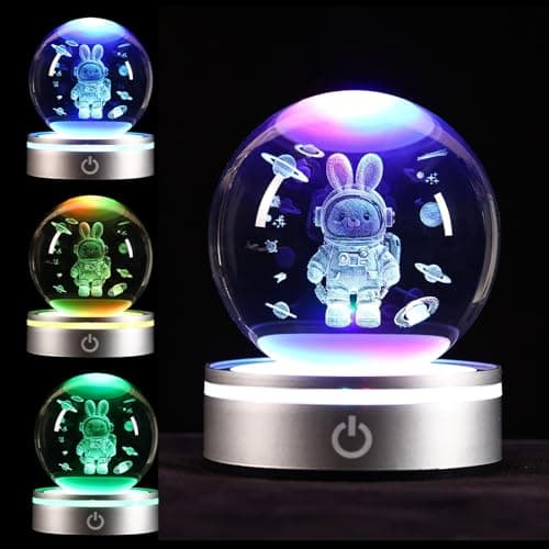 YummyCarrot Space Bunny 3D Crystal Ball Night Light Gifts for Kids, Ideal Birthday Gift, Easter Bunny Decor Desk Astronaut Toys Crystal Ball Lamp - Image 1