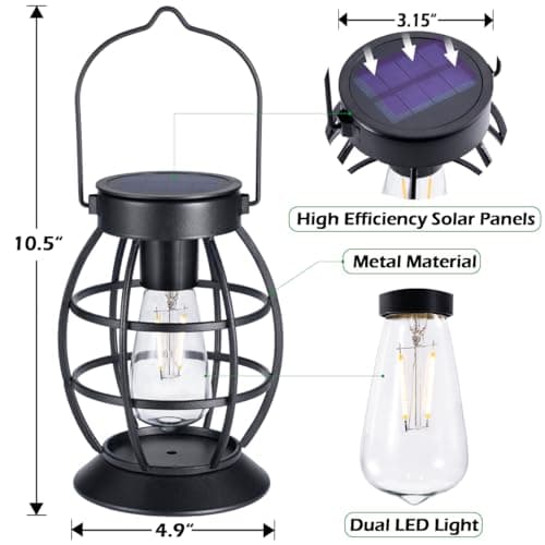 LeiDrail Solar Lantern Outdoor Hanging Solar Lights Metal LED Waterproof Christmas Lanterns Solar Powered Landscape Decor for Table Garden Yard Patio Pathway Porch 2 Pack - Thumbnail 2