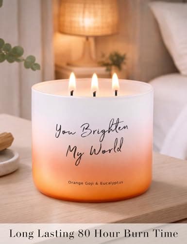 Orange Goji Eucalyptus 3-Wick Scented Soy Candle | 15.8 oz Large Aromatherapy Stress Relief Candle for Home | You Brighten My World Gift | Long Lasting Clean Burning - Thumbnail 6