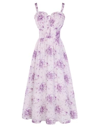 Scarlet Darkness Womens Summer Sundress Floral High Waist Maxi Corset Beach Dresses Purple Watercolor Floral XL - Image 1