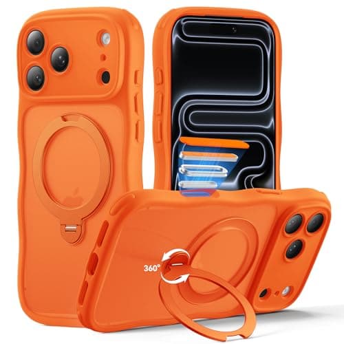 XWZ for iPhone 17 Pro Case for Women Girls with Stand,【Compatible with MagSafe】,【Camera Control】,【Full Camera Protection】, Cute Wave Magnetic Phone Case for iPhone 17 Pro,Orange - Image 1