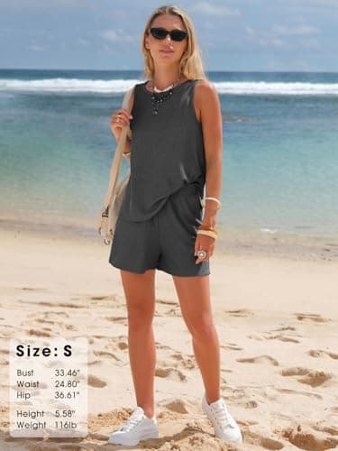 EXLURA Women's Summer 2 Piece Outfits Sleeveless Tank Top Matching Shorts Sets Lounge Sets Beach Vacation Cruise Clothes 2026 - Thumbnail 3