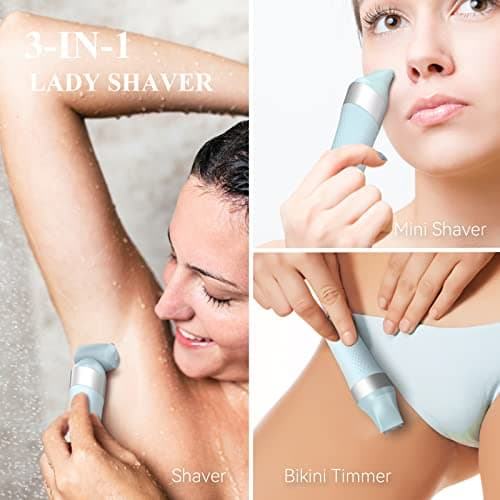 unibono 3-in-1 Electric Razor for Women,Dual-Foil Electric Shaver for Woman Face,Legs,Armpit,Rechargeable Bikini Trimmer,3-,Intimate Shaver with Illumination,Public Hair Trimmer Women (Light Blue) - Thumbnail 2