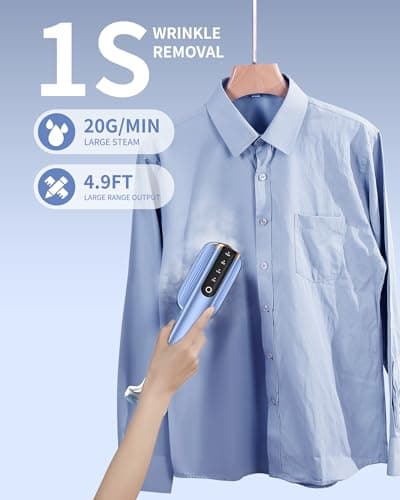 MIYOKO 2-in-1 Garment Steamer for Clothes, 1200W Handheld Steam Iron with Two Water Tanks (3.38 &6.09 Oz.), 15s Fast Heating, 25G/Min High Speed Steams, 110-120V for Home &Travel Portable Use, Blue - Thumbnail 2