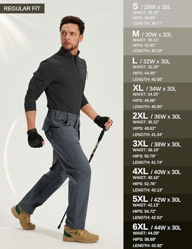 MOURCE Mens Cargo Pants with Pockets - Stretch Lightweight Waterproof Work Pants for Men Hiking Tactical, Grey 32L - Thumbnail 6