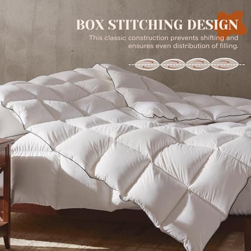 Richtry Goose Feather Down Fiber Cotton Comforter California King Size, Ultra-Soft Duvet Insert, Hotel Collection White Quilted Comforter, All Season Bedding Comforter with 8 Corner Loops, 104x96 Inch - Thumbnail 4