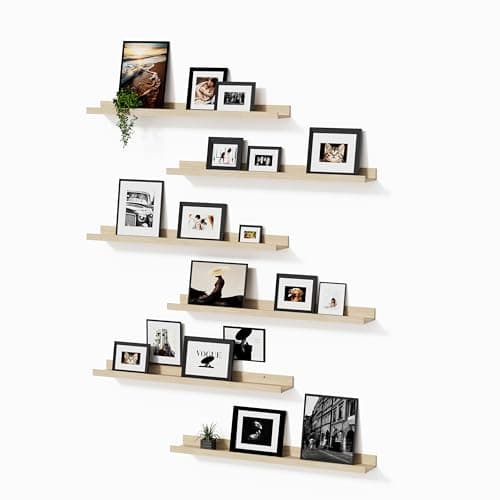 Mifurn Wall Shelves for Living Room, Nursery Book Shelves Oak Bathroom Shelves Over Toilet Floating Shelves for Wall, Modern Wood Storage for Bedroom, Kid's Room, Kitchen, 36inch, Set of 6 - Image 1