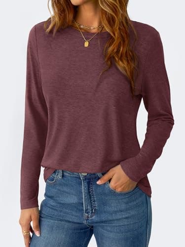 GKBK Women's Long Sleeve Shirts Casual Crewneck Tops Fall Fashion Soft Basic Tee for Work Business Wine Red - Thumbnail 6