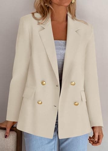 KIRUNDO Blazers for Women Business Casual 2025 Fall Long Sleeve Double Breasted Open Front Work Suit Jackets with Pockets(Beige, X-Large) - Thumbnail 2