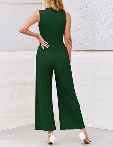 Ekouaer Summer Jumpsuits for Women Casual Mock Neck One Piece Outfits Sleeveless Formal Wide Leg Pants Romper with Pockets - Thumbnail 4