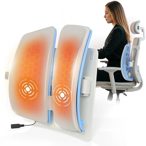 Beleduc Heated Lumbar Support Pillow for Office Chair- Back Support Pillow with Vibration Massage, Ergonomic Back Massager for Chair, Adjustable Height, 2 Heating Levels, Gifts - Image 1