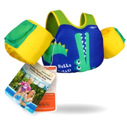 AEOCOO Puddle Float Jumper 20-30-50-60-70 Pounds, Toddler Swim Vest for 1-3-5-6-9 Years Old, Pool Floats with Swimming Arm Floaties Swim Jacket for Kids Swimmies, Boys, Girls, Niños, Crocodile