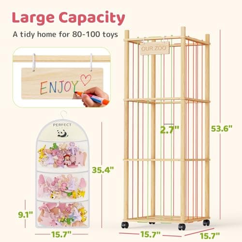 Stuffed Animal Storage & Organizer: Wooden Stuffed Animal Holder - 53.6" Stuffed Animal Zoo with Thicker Bands - Large Capacity Stuffy Storage for Playroom/Living Room/Nursery Room/Bedroom - Thumbnail 2