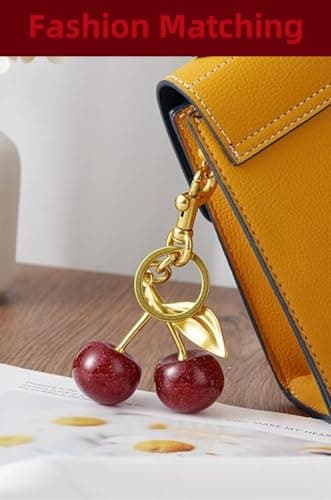 ZLSSETEC Cherry Bag Charm Cherry Keychain Cute Purse Charm Accessories Gifts for Women Christmas Birthday Valentine Gifts - Thumbnail 3