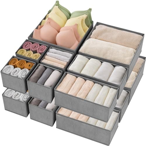 Criusia Drawer Organizer Clothes,16 Pack Underwear Drawer Organizers, Foldable Closet Organizers and Storage Dresser Drawer Dividers Clothing Organizer for Clothes, Socks, Scarves, Bra, Ties (Grey) - Image 1